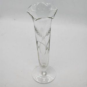 Princess House Heritage Etched 10" Ruffled Top Crystal Bud Vase
